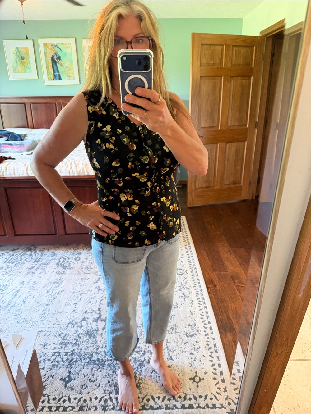 Cabi Sleeveless Black Floral V-Neck Top - Women's